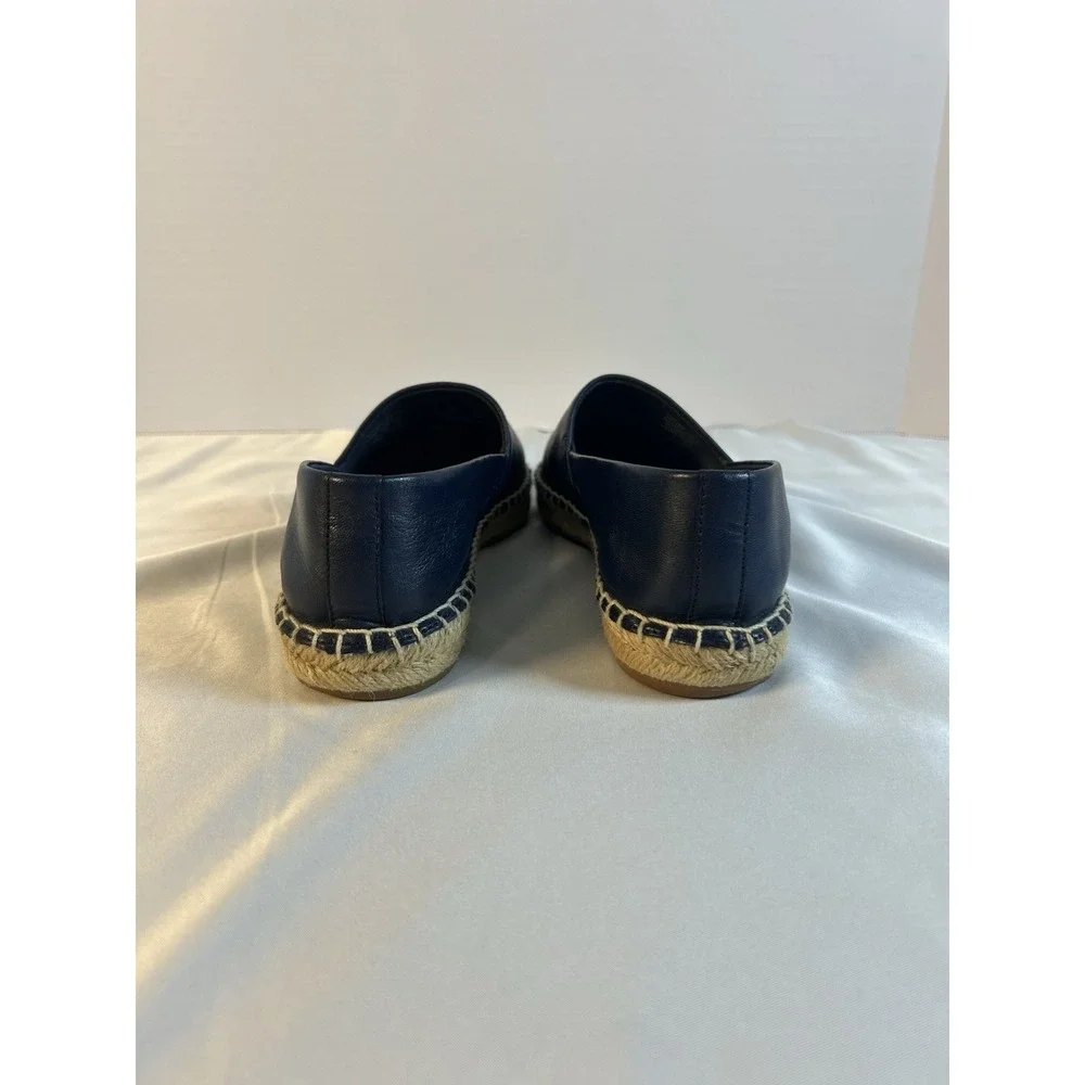 Tory Burch Women Navy Black Leather Cap Toe Espadrille Flats Sz 7 Elegant Preppy